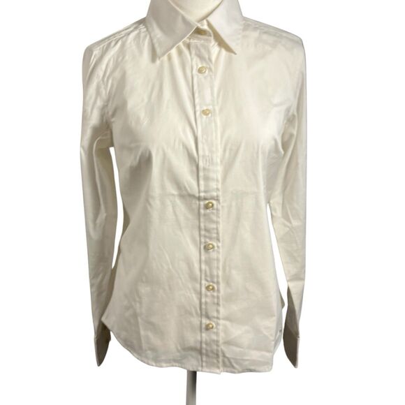 Vineyard Vines White Button Up Blouse 4 Preppy Coastal Clean Classic Pink Whale - Picture 1 of 9